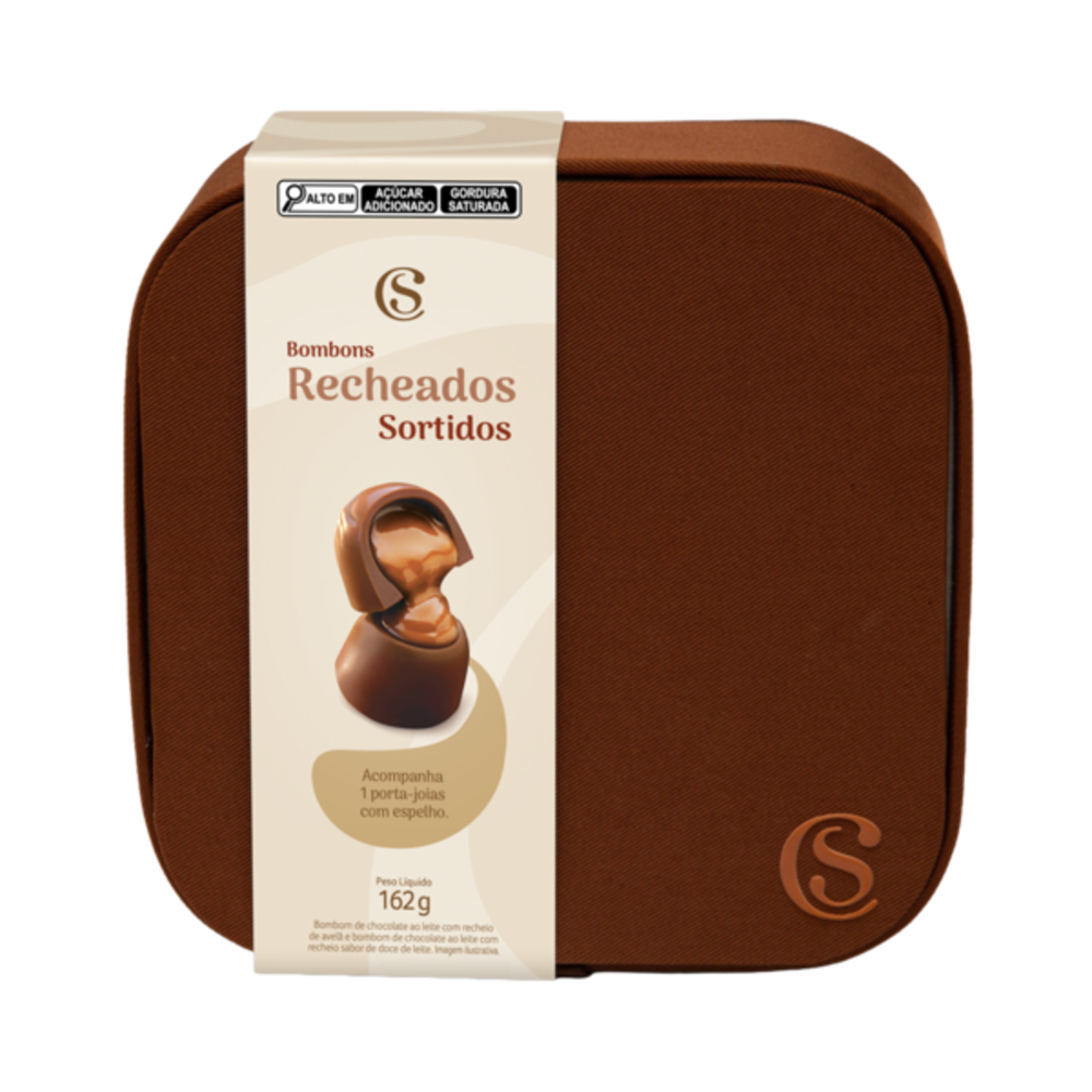 Porta-joias acompanhado de bombons nos sabores doce de leite e avelã (162g)