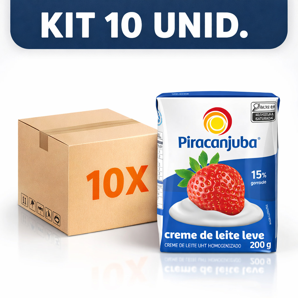 Kit 10 Creme de Leite Piracanjuba Cremoso Versatil para Receitas Doces Salgadas 15% Gordura 200g