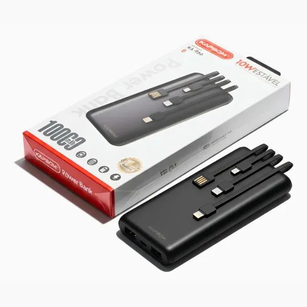 Carregador Power Bank 10000mAh Kapbom Turbo Carregador Portátil 3 em 1 Tipo-C Lightning Micro Turbo