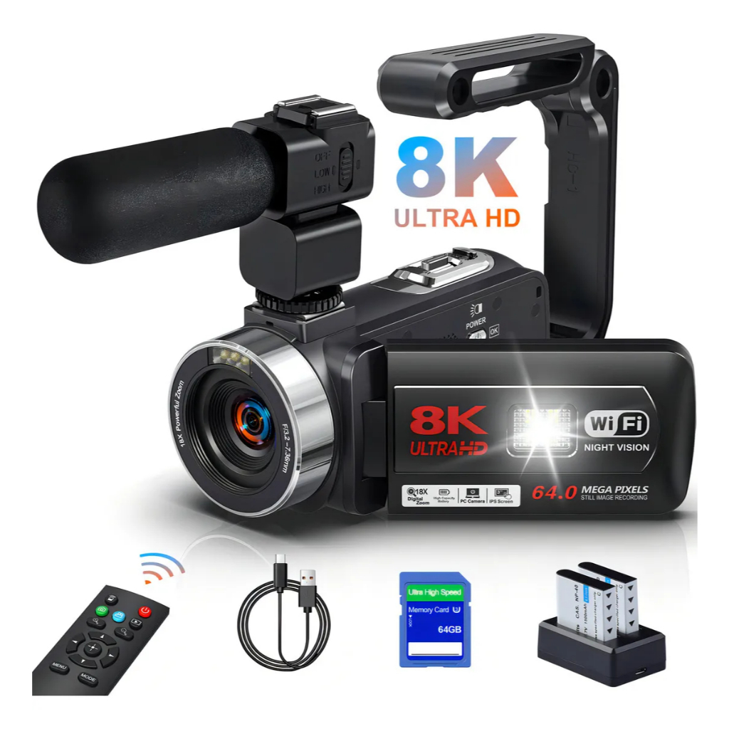 Câmera Filmadora Acrensly 8k 1500mah Com 64gb Sd Função Webcam Sd 64gb Saída HDMI Câmera 8k Ultra Hd Wi-fi
