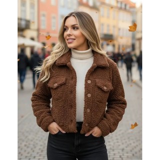 Jaqueta Casaco Feminino De Botão Funcional No Teddy Sherpa Estilosa E Na Moda Blusa De Frio Quentinha No Inverno