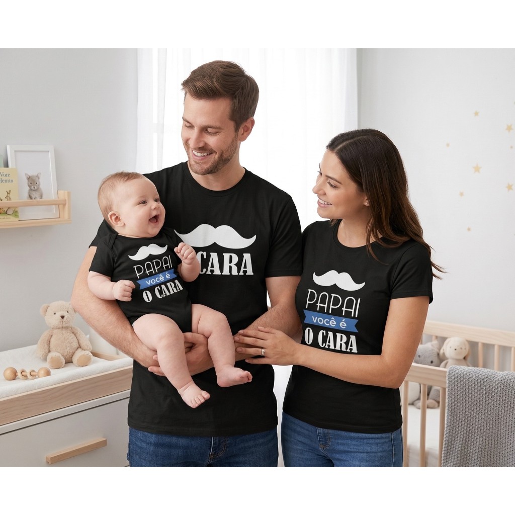 Kit Papai é o Cara kit tal Pai tal filho e Mamãe 3 Peças Camiseta Body Algodão