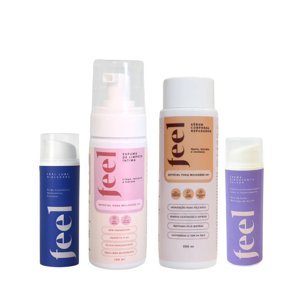 Kit Menopausa Total Feel Espuma Íntima Sérum Corporal Creme Vulvar E Hialucare Ácido Hialurônico
