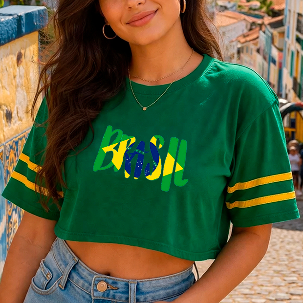 Blusa Cropped Algodão Feminino Edição Copa do Mundo Brasil 2026 Estilosa Premium