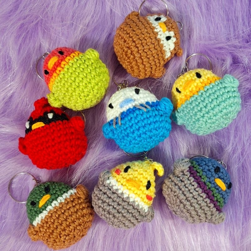 Chaveiro Passarinhos calopsita pombo pato crochê amigurumi fofo aesthetic