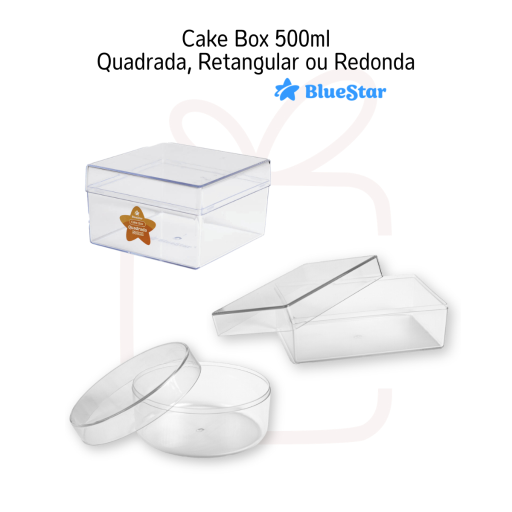 1 / 5 / 10un Cake Box 500ml Retangular e Redonda Tampa Alta Doce Pavê Blue Star