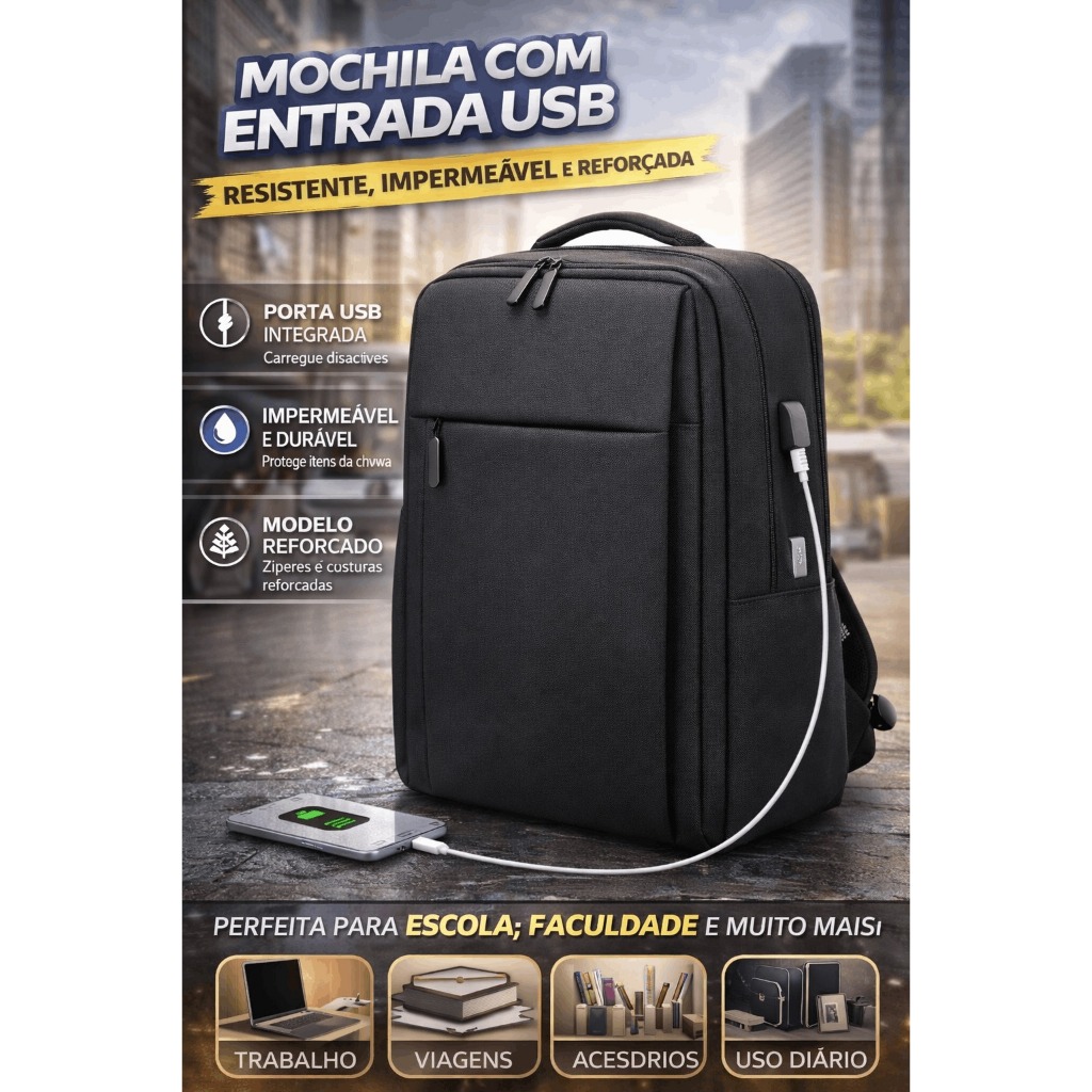 Mochila Masculino e Feminino Para Notebook Moda 18l 15.6 Polegadas Fone de ouvido e USB Executiva
