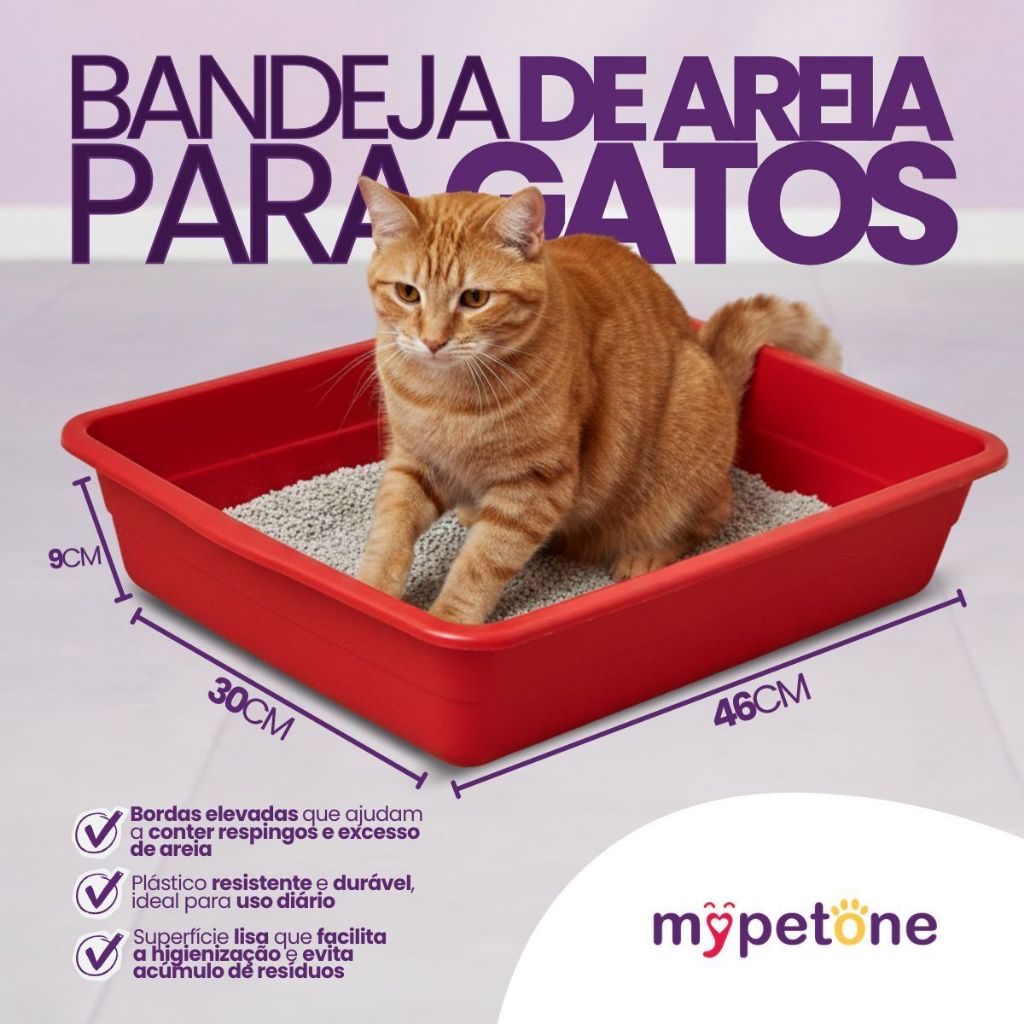 Bandeja de Areia Higiênica Simples Vermelho para Gatos - MyPetOne