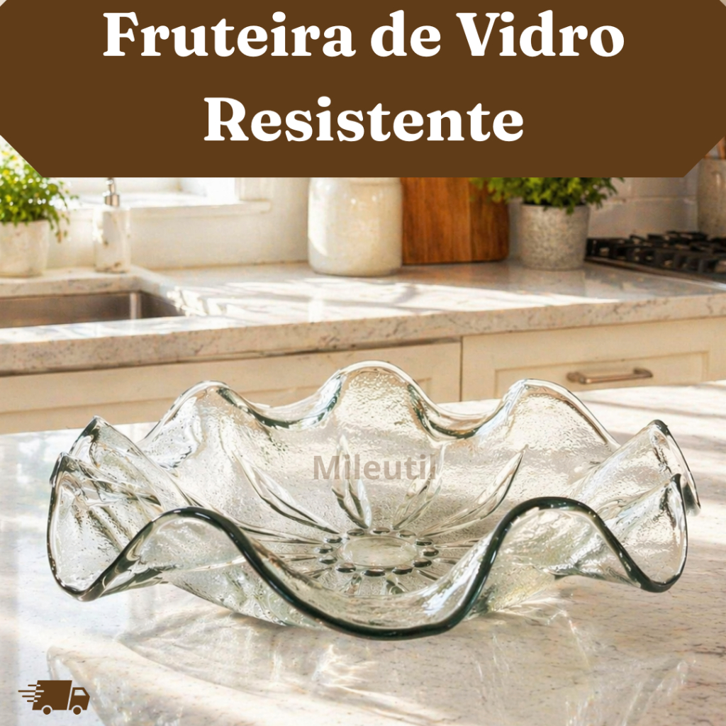Fruteira de Vidro Decorativa Ondulada – Centro de Mesa Elegante para Cozinha Moderna