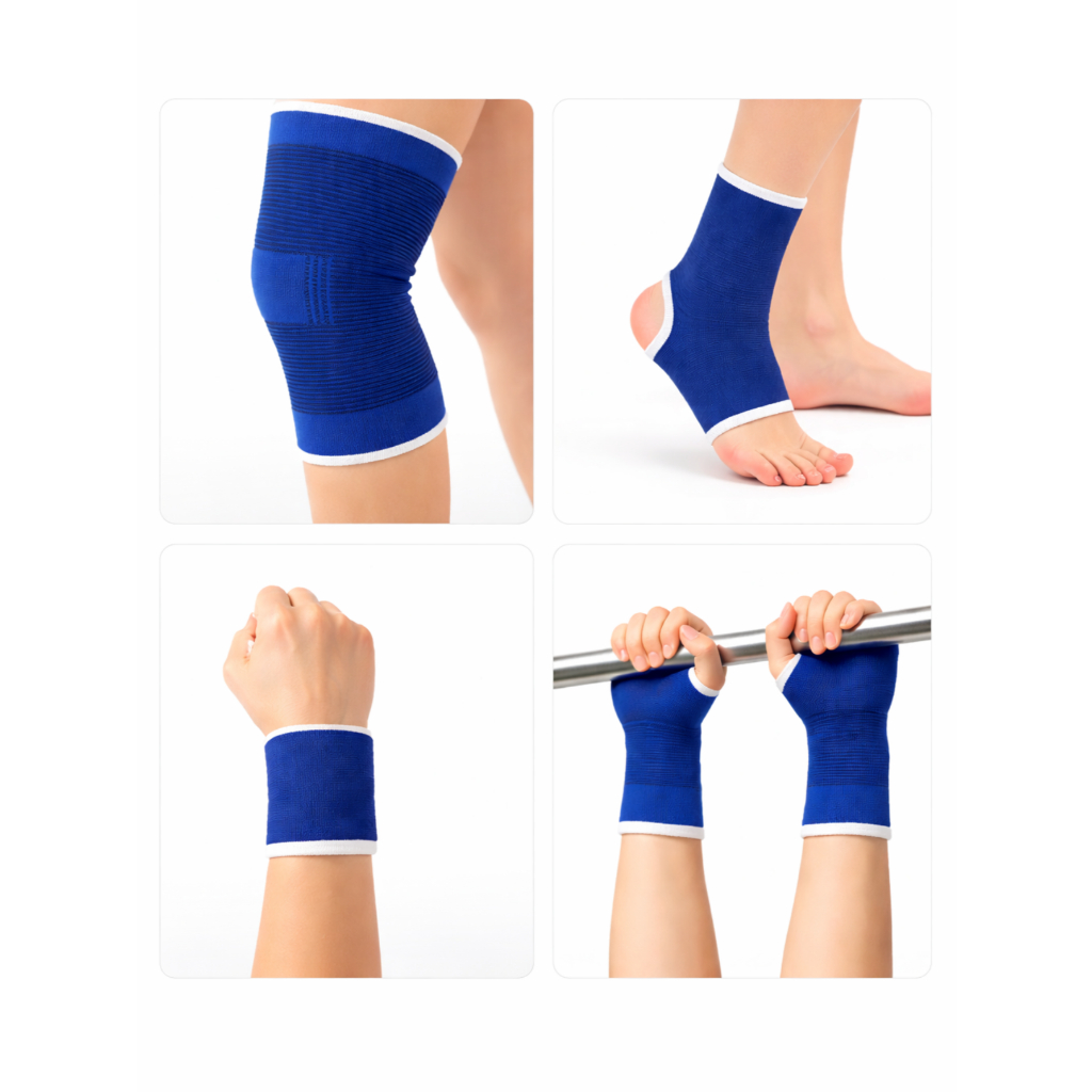 Kit Par Munhequeira Joelheira Tornozeleira e Munhequeira com Proteção Palmar Compreensão Esportes