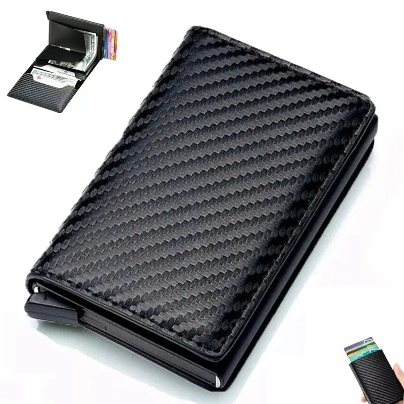 Carteira Slim Masculina Feminina Fibra De Carbono Porta Cartões Anti RFID Preta Marrom