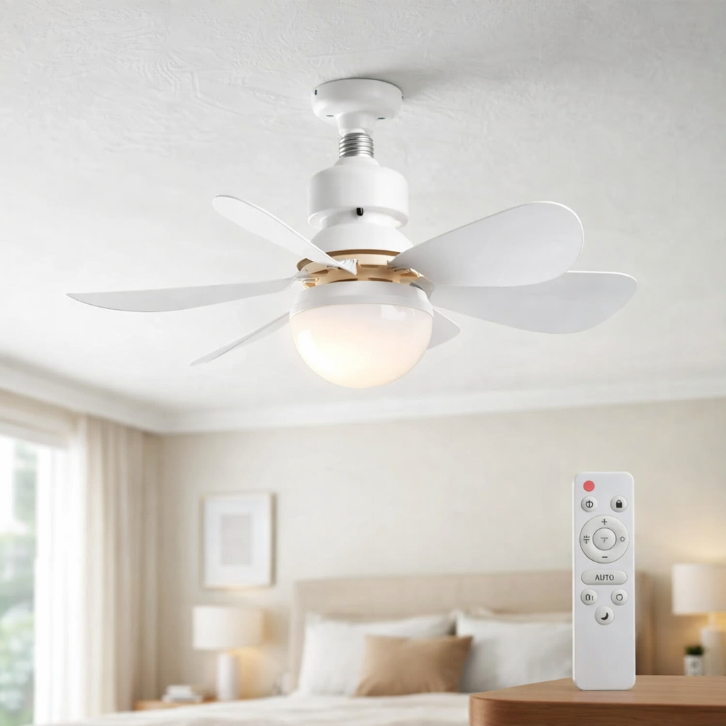 Lâmpada Ventilador De Teto Led Bivolt Controle Remoto 6 Hélices E27