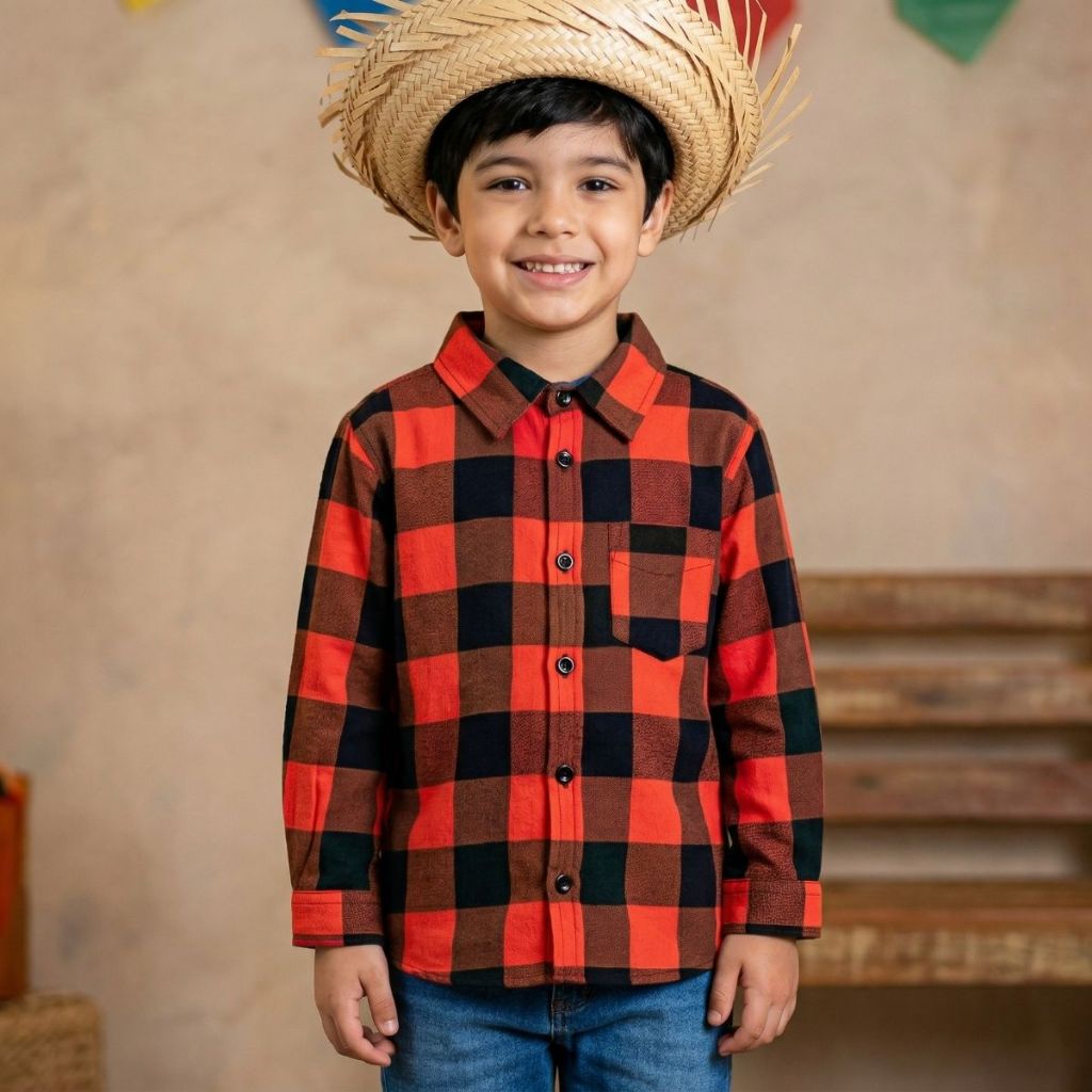 Camisa Xadrez Infantil Juvenil Unissex Flanelada Festa Junina 4 a 12 anos