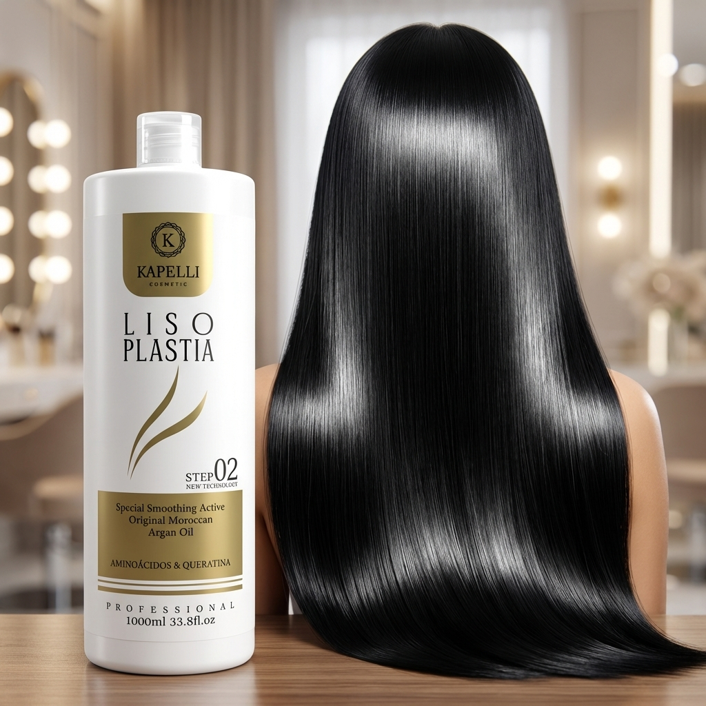 Liso Plastia Alisamento Profissional de Salão Redução de Volume e Brilho Espelhado Resultado Profissional