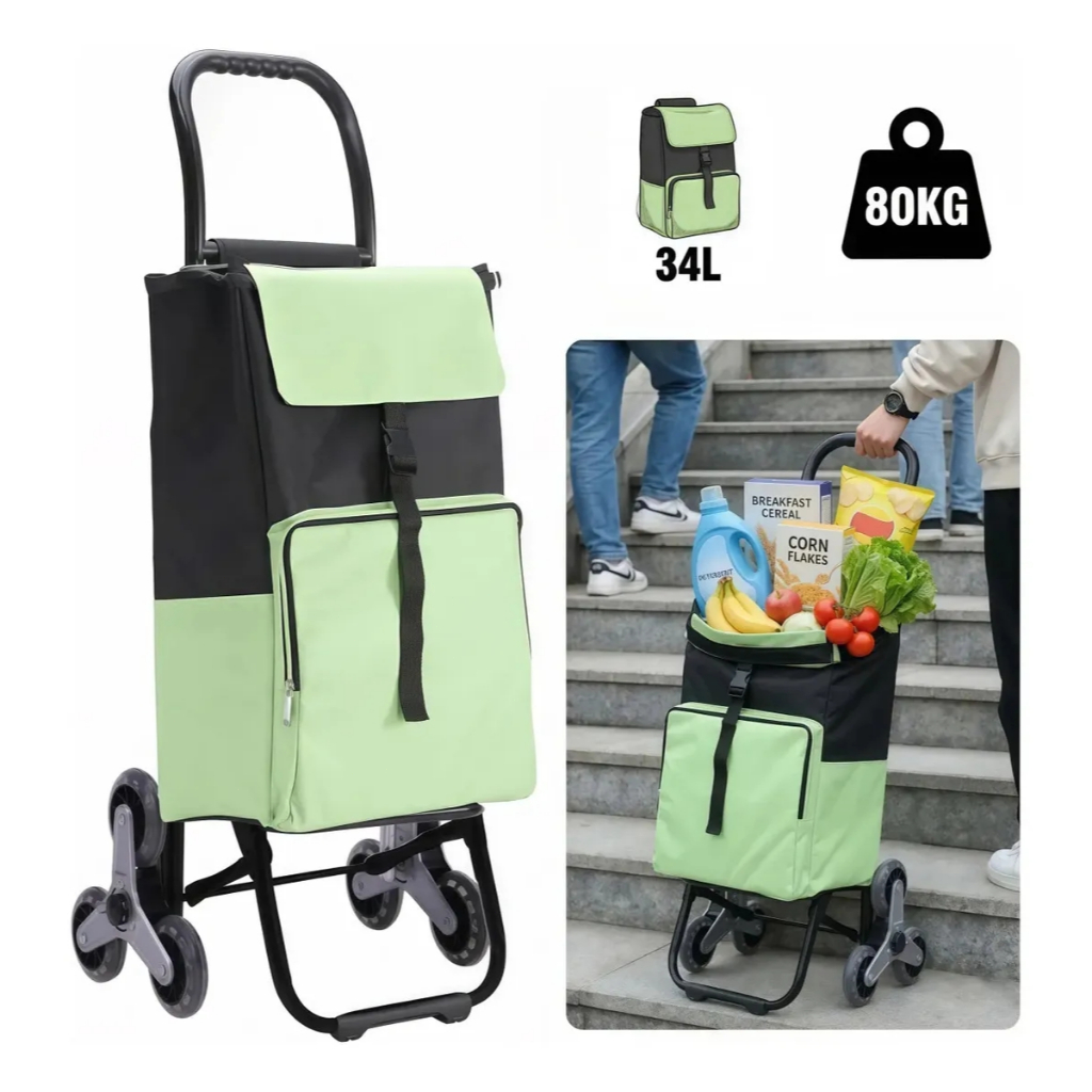 Carrinho De Feira Compras 6 Rodas Sobe Escada 80 Kg Dobrável Multiuso Portátil Reforçado Aço Resistente Espaçoso Yesop em Oferta na Shopee