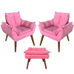 Kit com 2 Poltronas Opala Decorativa + Puff Para Sala de Espera e Salão de Beleza