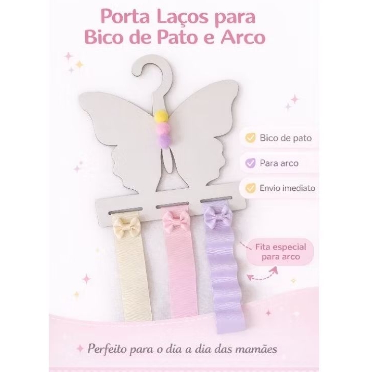 Porta laços e tiaras borboleta com nome 2 em 1 laços e tiaras.
