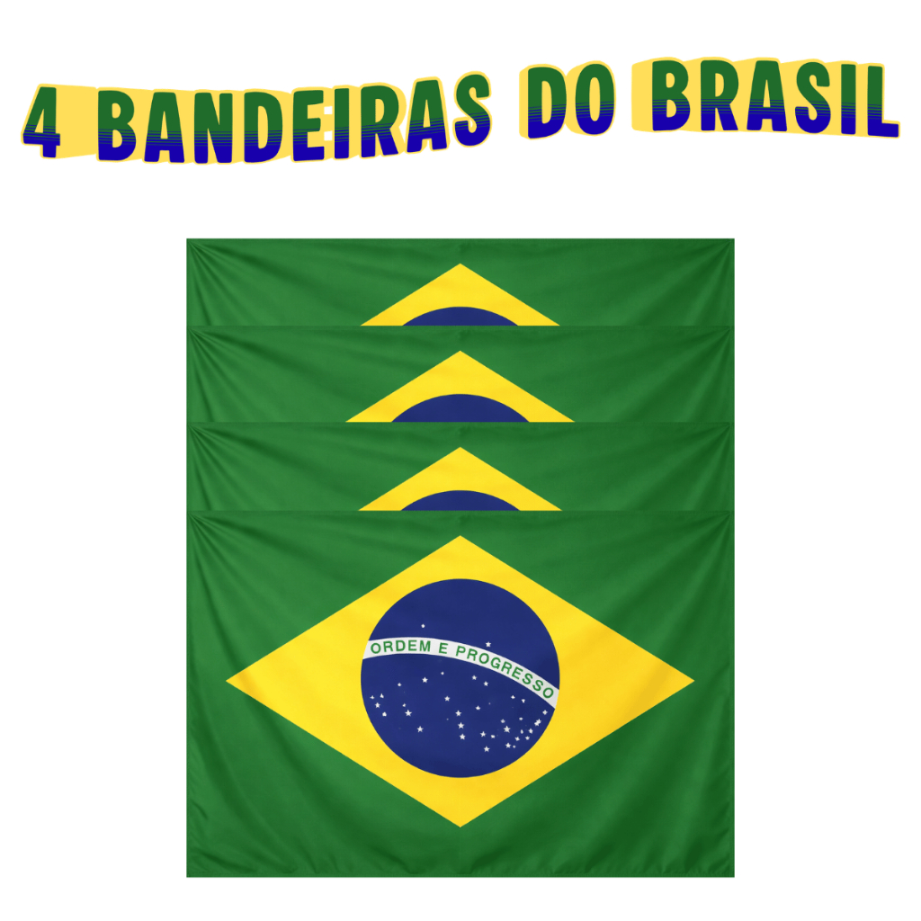 Bandeira do Brasil Kit com 4 Unidades Copa do Mundo 1,50m x 0,95m Cetim Charmousse