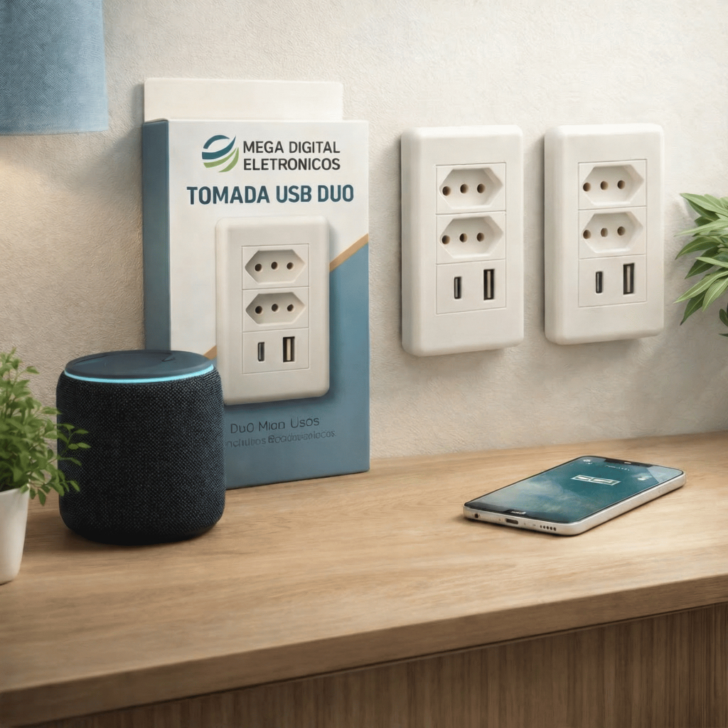 Kit de Tomadas futurista para Parede com Duas entradas acompanha entrada para Cabos USB e USB-C em Oferta na Shopee