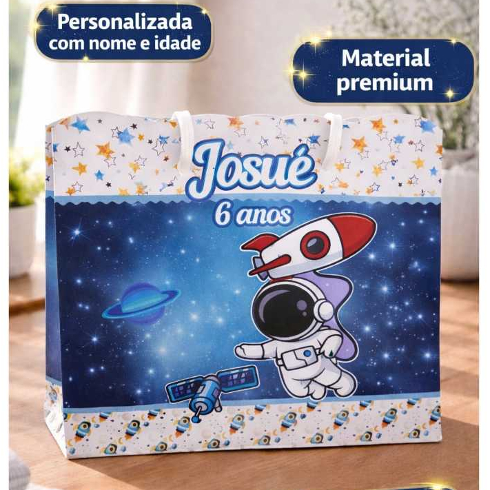 Sacolinha Personalizada Astronauta com Nome e Idade | Lembrancinha de Aniversário