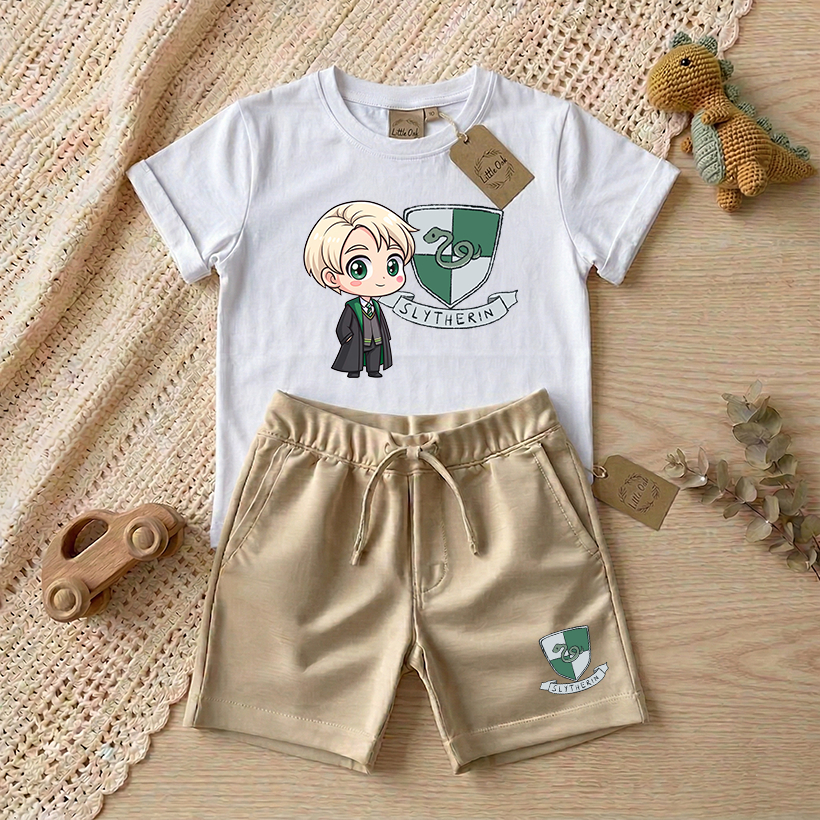 Conjunto infantil meninos - Harry Potter Sonserina - Camiseta e Bermuda - Algodão Confortável