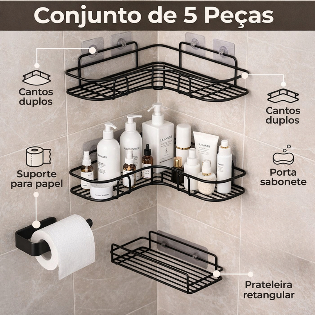 Kit 1/2/3/4 Suportes Prateleira de Canto Organizador Porta Shampoo Resistente