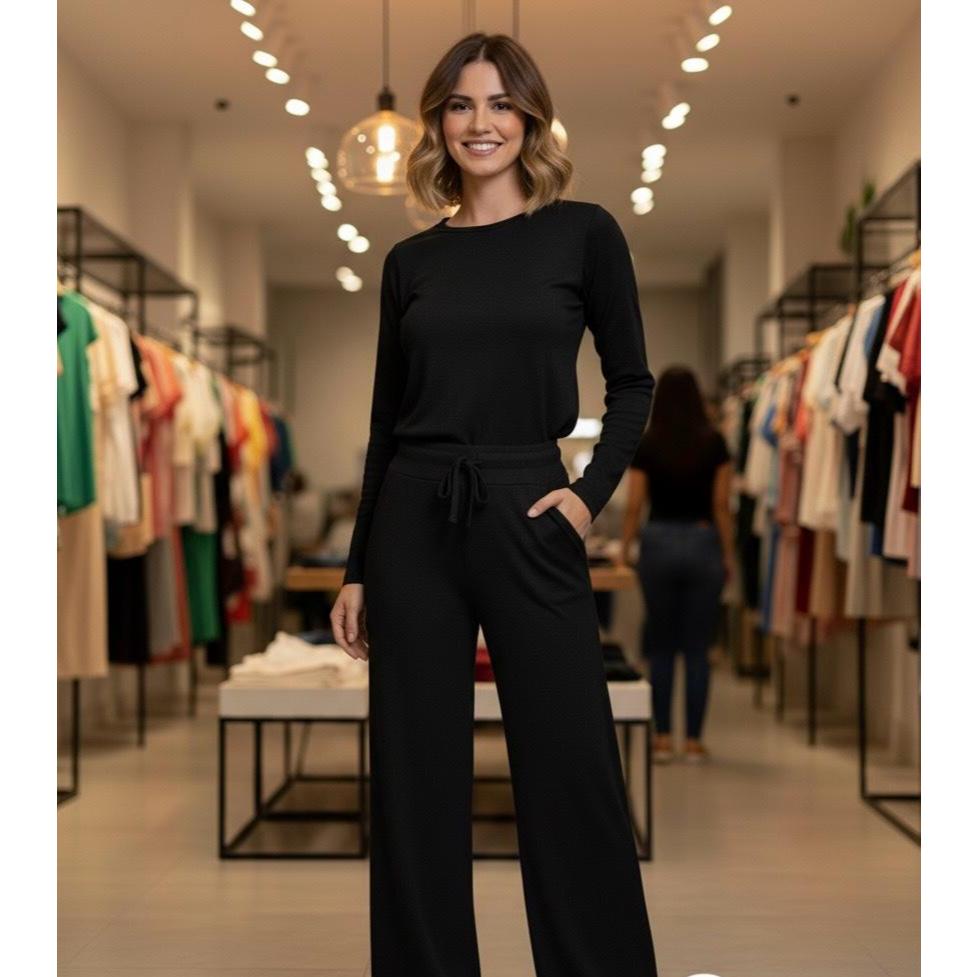 Detalhes do Conjunto de frio luxo feminino Blusa e calça Pantalona frio Com Bolso Elegante  Inverno lanzinha