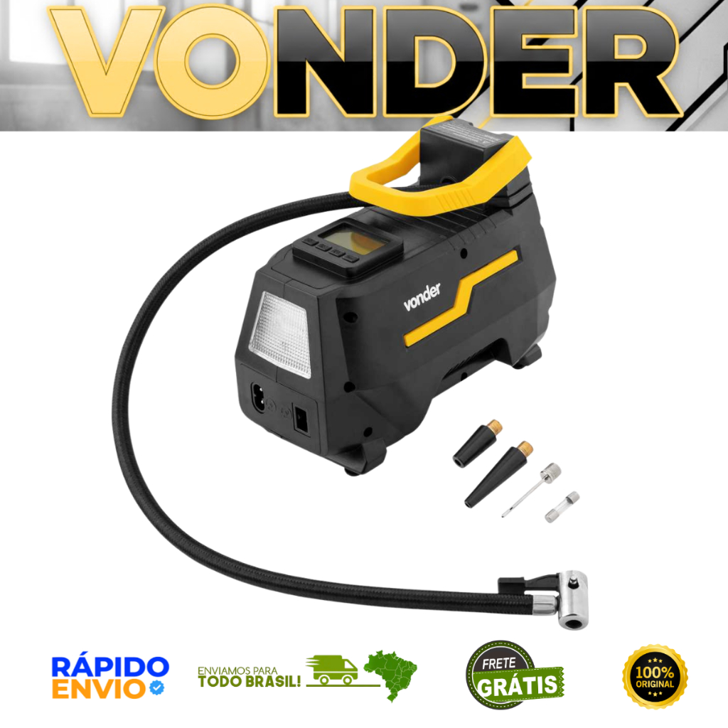 Compressor De Ar Automotivo Cav150 Bivolt Automático Vonder Encher Pneu Carro Bicicletas Bolas Boias
