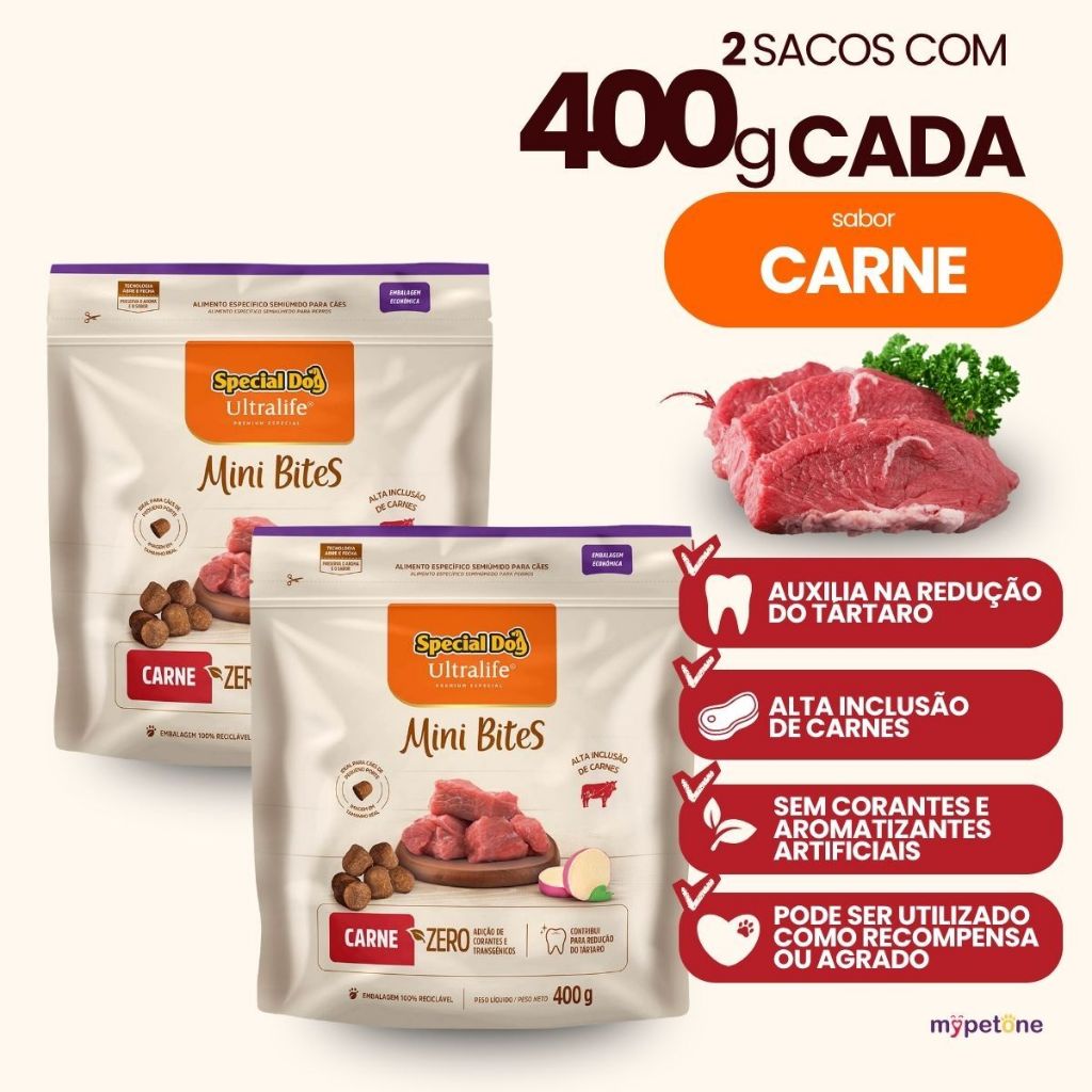 2 Petiscos Mini Bites Special Dog Ultralife Carne 400g - Super Premium