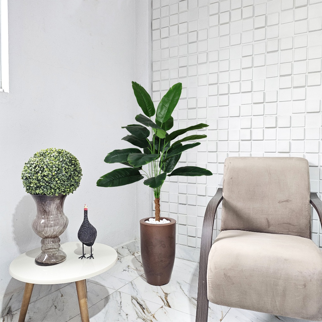 Planta Artificial Bananeira Vaso Mármore Banana Pacová Pedra · foto 2