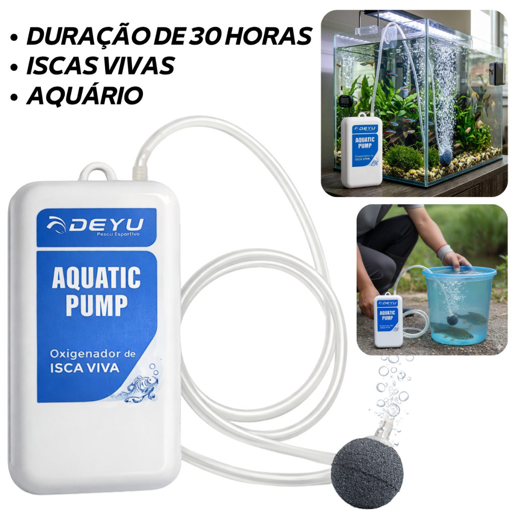 Bomba de Oxigênio Oxigenador Isca Viva Camarão Vivo Aerador Aquário Pesca Compressor de Ar