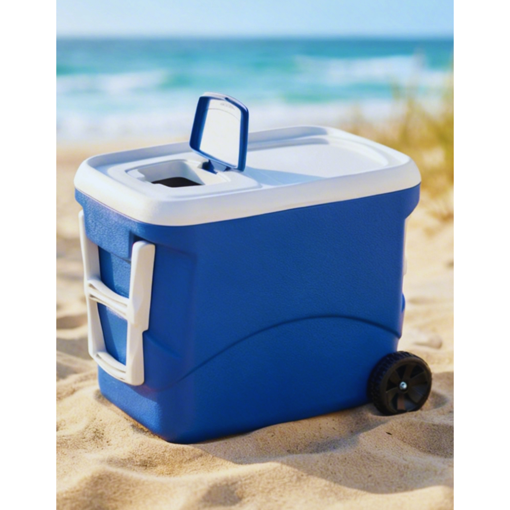 Caixa Térmica Cooler 50L Tropical Soprano Rodinhas Alça Reforçada Tampa Com Aba Porta Latas Garrafas