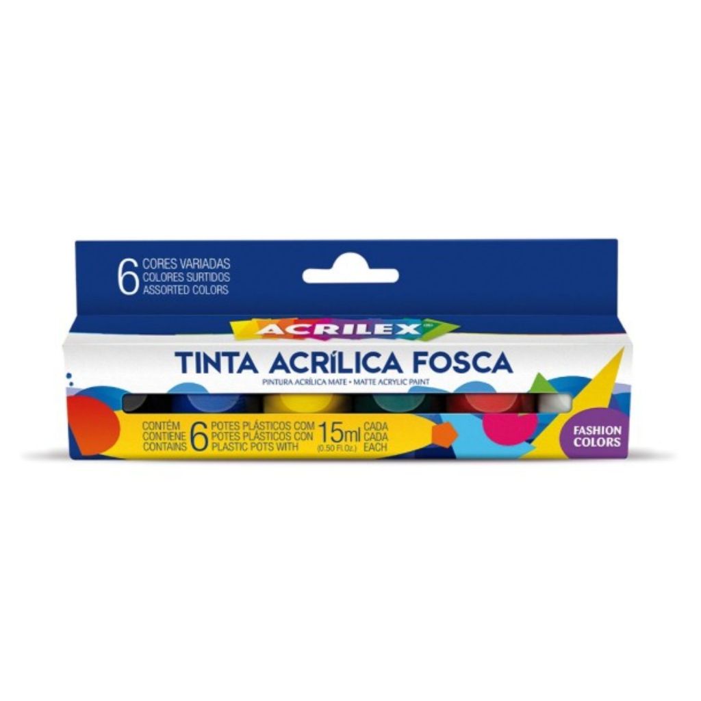 Tinta ACRÍLICA Colorida Fosca 6 Cores TRADICIONAL e NEON - Acrilex