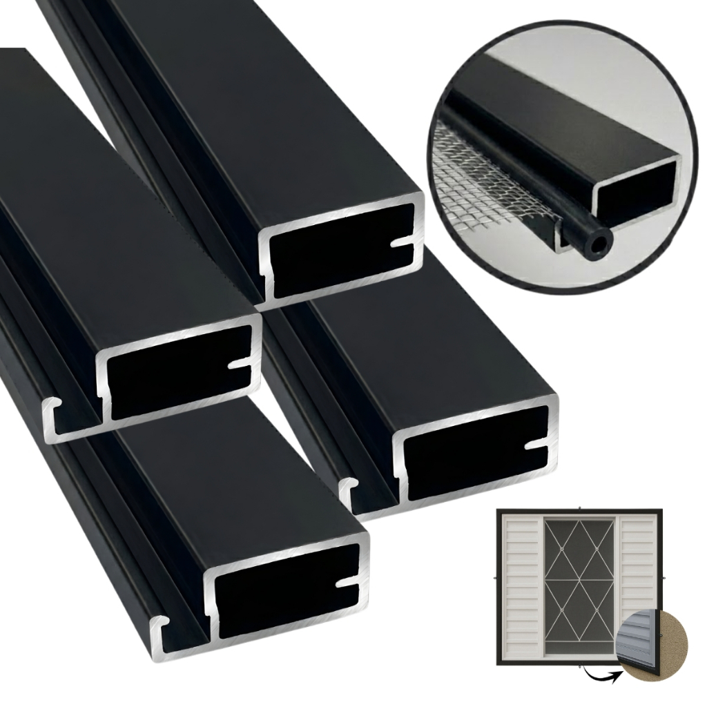 Kit 4 Perfis Barra Alumínio Tela Mosquiteira 1,00m Preto Janela Anti Inseto Perfil DP009 Avulso