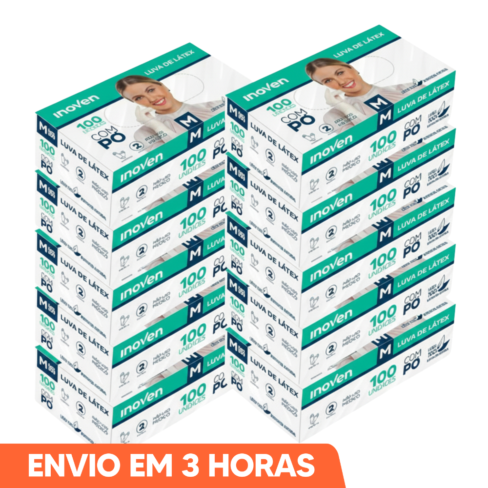 1000un Luva de Látex Branca Com Pó Descartável PP P M G Marca Inoven