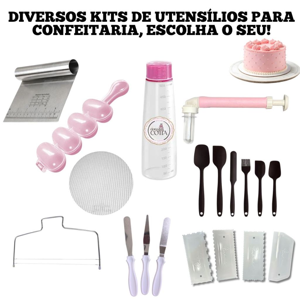 Kits Utensílios Confeitaria Com Espátulas Pulverizador Fuê Cortador Nivelador Regador Boleador Bolo