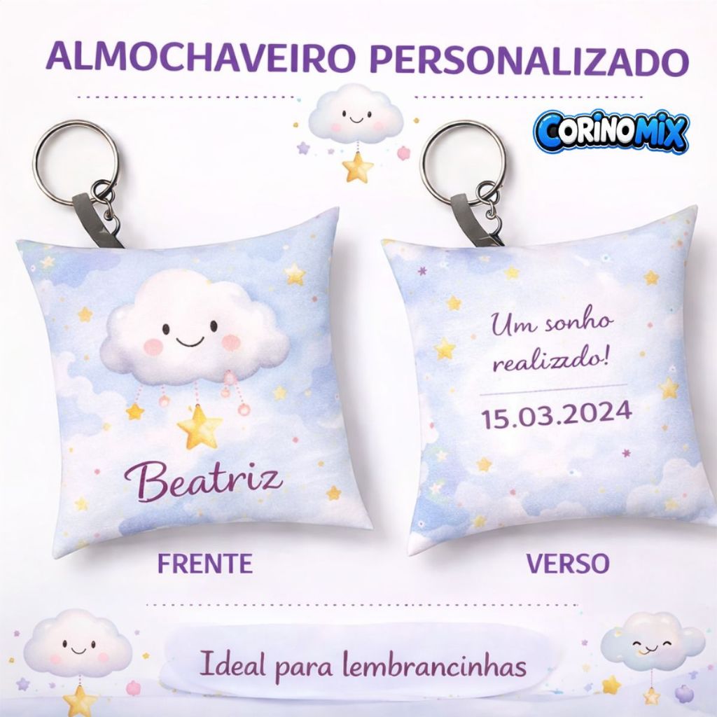 Almochaveiro Nuvem Baby Personalizado Nome Lembrancinha Maternidade Nascimento Bebê