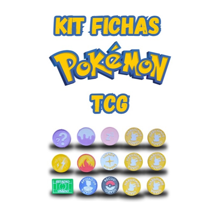 KIT FICHAS POKEMON PARA TCG EM IMPRESSÃO 3D + CARTAS POKÉMON 100% ORIGINAL