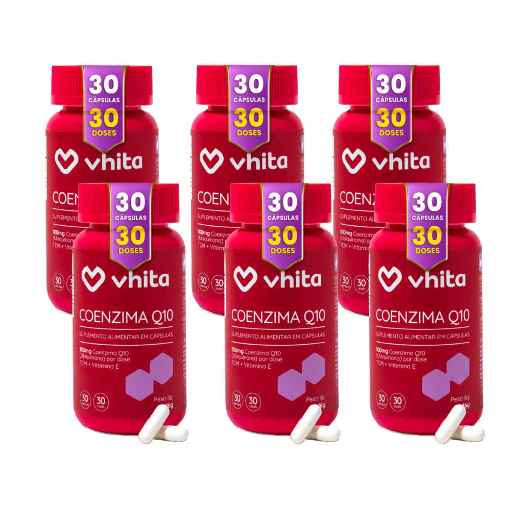Coenzima Q10 Ubiquinona 100mg Com Vitamina E e TCM 30 cáps - Vhita ( 6 unidades)