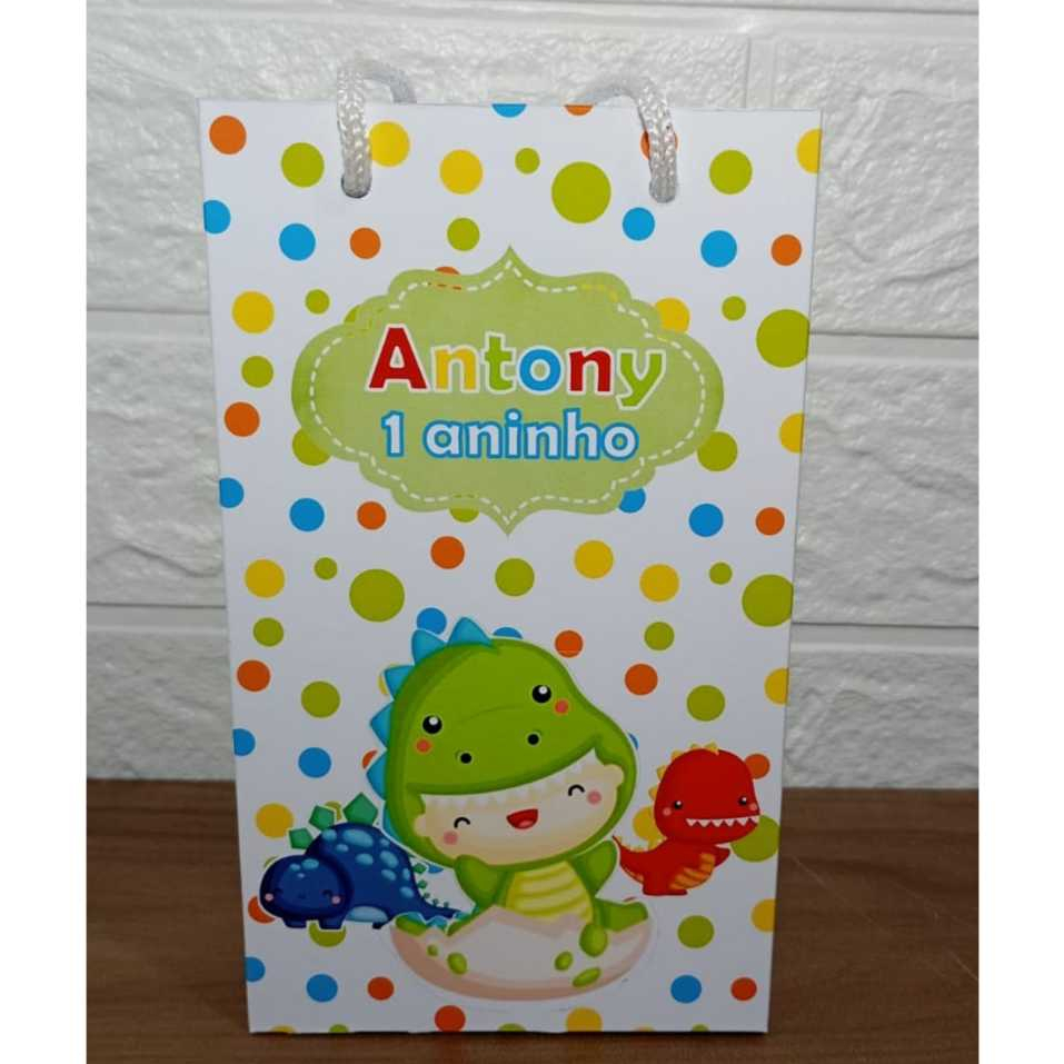 Kit Sacolinha Personalizada Dinossauro Baby Menino para Lembrancinhas Festa Infantil