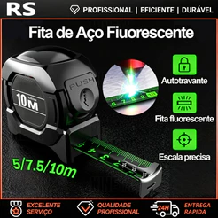 Fita Métrica Aço Inoxidável 5/7.5/10m carbono De Alta Precisão trena Profissional Fluorescente Trava