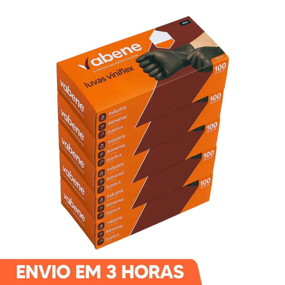 500un Luva Viniflex Preto Sem Pó Descartável P M G GG Marca Vabene