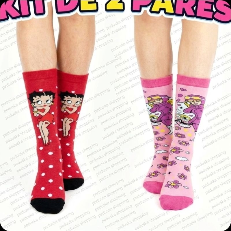 Kit 2 Pares de Meias Divertidas Esportivas Algodão Estampadas Unissex 33-42