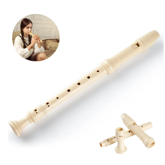 Flauta Doce Soprano Germânica em Resina com Haste de Limpeza – Instrumento Musical Escolar Promoção