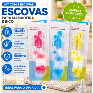 Escova Limpeza Para Mamadeira E Bico Com Esponja Bebê garrafas térmicas multiuso Lavar Cuidados em Oferta na Shopee