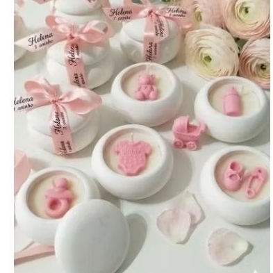 10/30 velas COM FITA PERSONALIZADA artesanal aromáticas em gesso para lembrancinha chá de bebê / aniversário