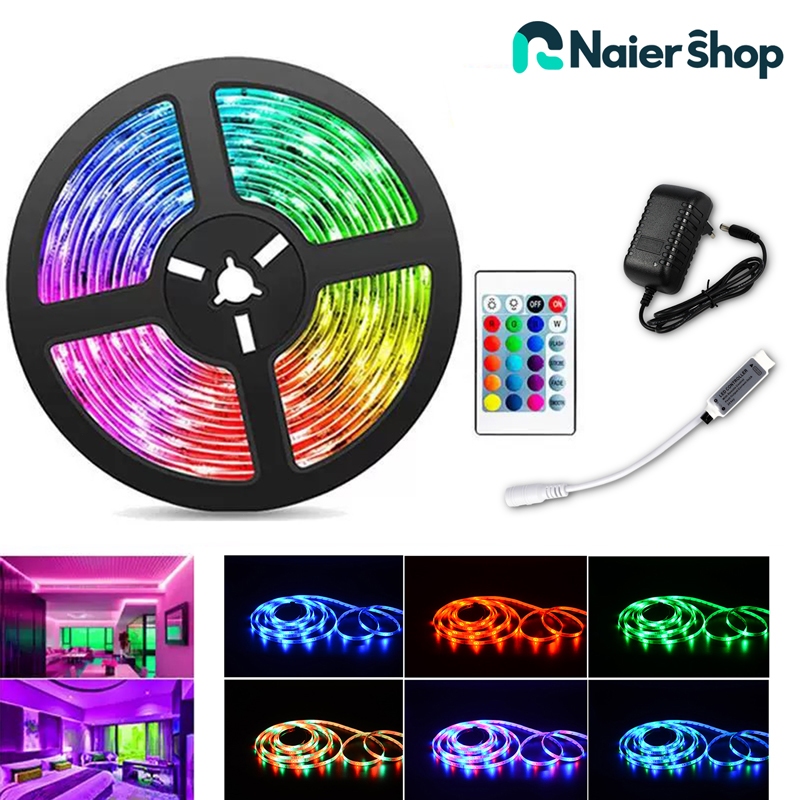 Fita Led Rgb 3528 Rolo 5m 16 combinações de cores Com Fonte e Controle Tensão de Operação 12V Bivolt