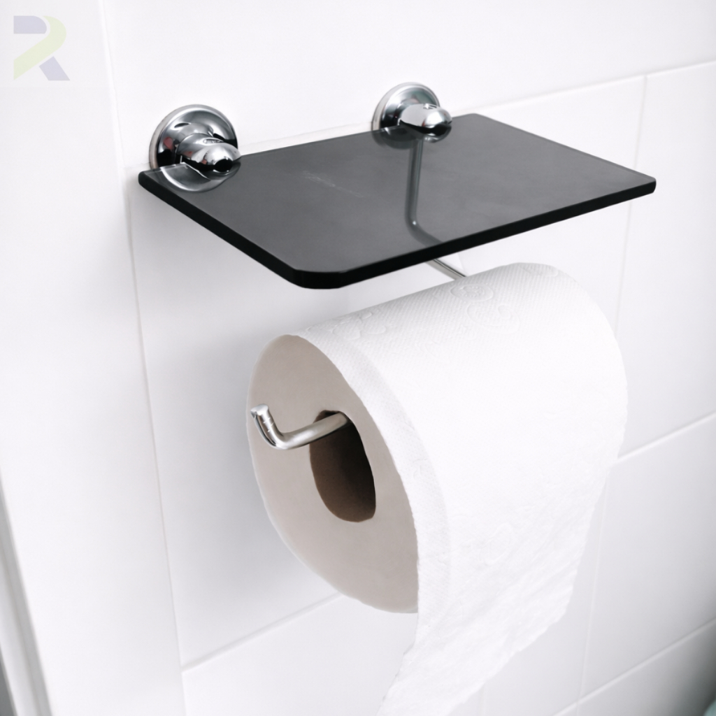 PROMOÇÃO Papeleira Porta Papel Higiênico Com Prateleira Vidro fume Para Celular ou Decoração