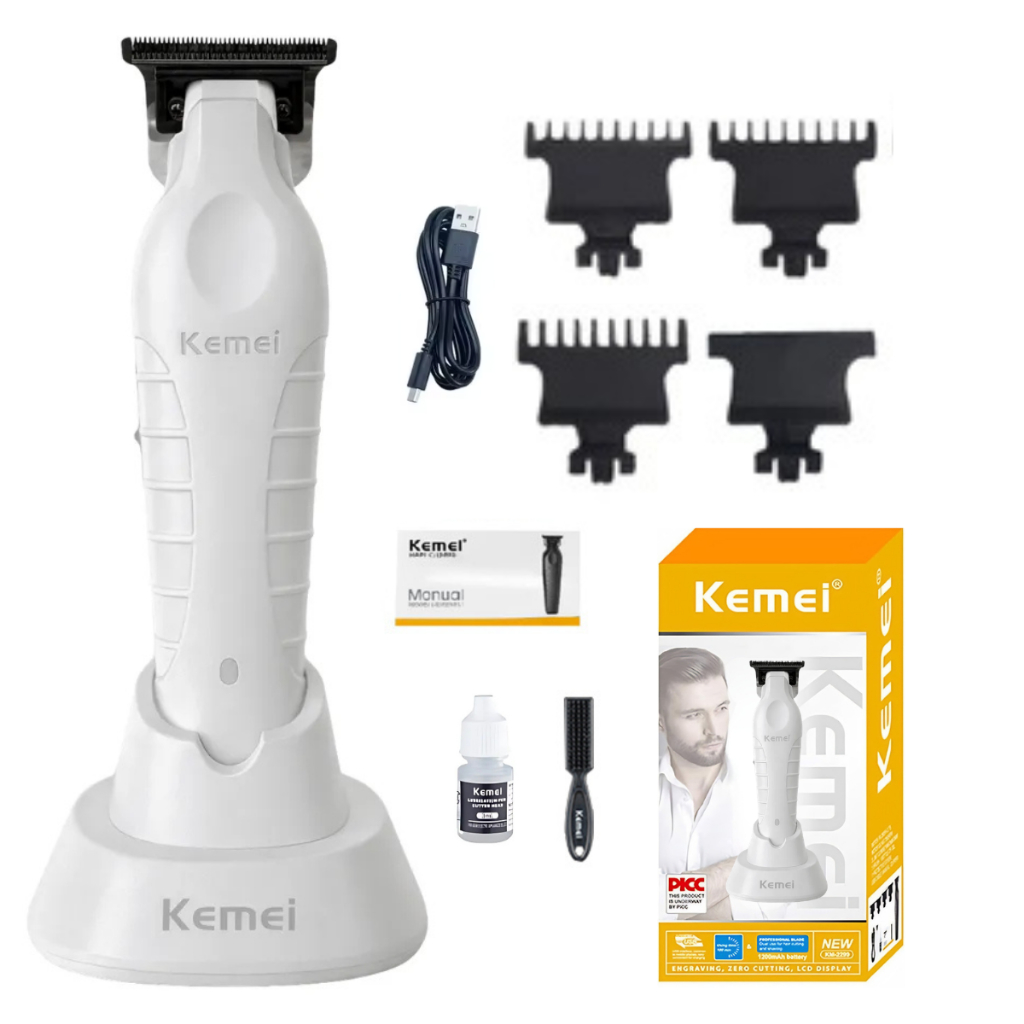 Máquina de Acabamento 0Gap Kemei Km-2299 Branca +Base Carregadora