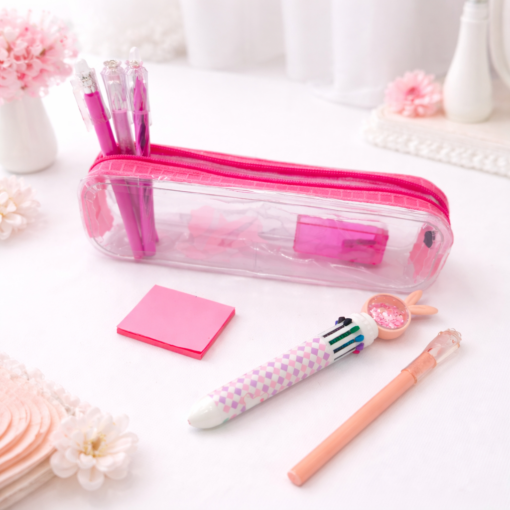 Estojo/Necessaire  Organizador Transparente  Feminino  Porta Maquiagem e Escolar Multiuso Compacto  Viagem com 1 Zíper